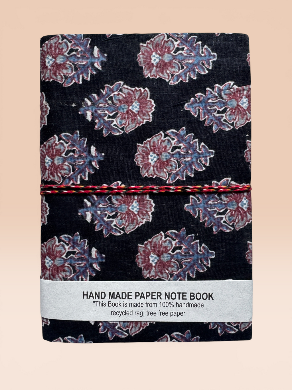 Block printed Journaling Book - Medium (BlackFlower)