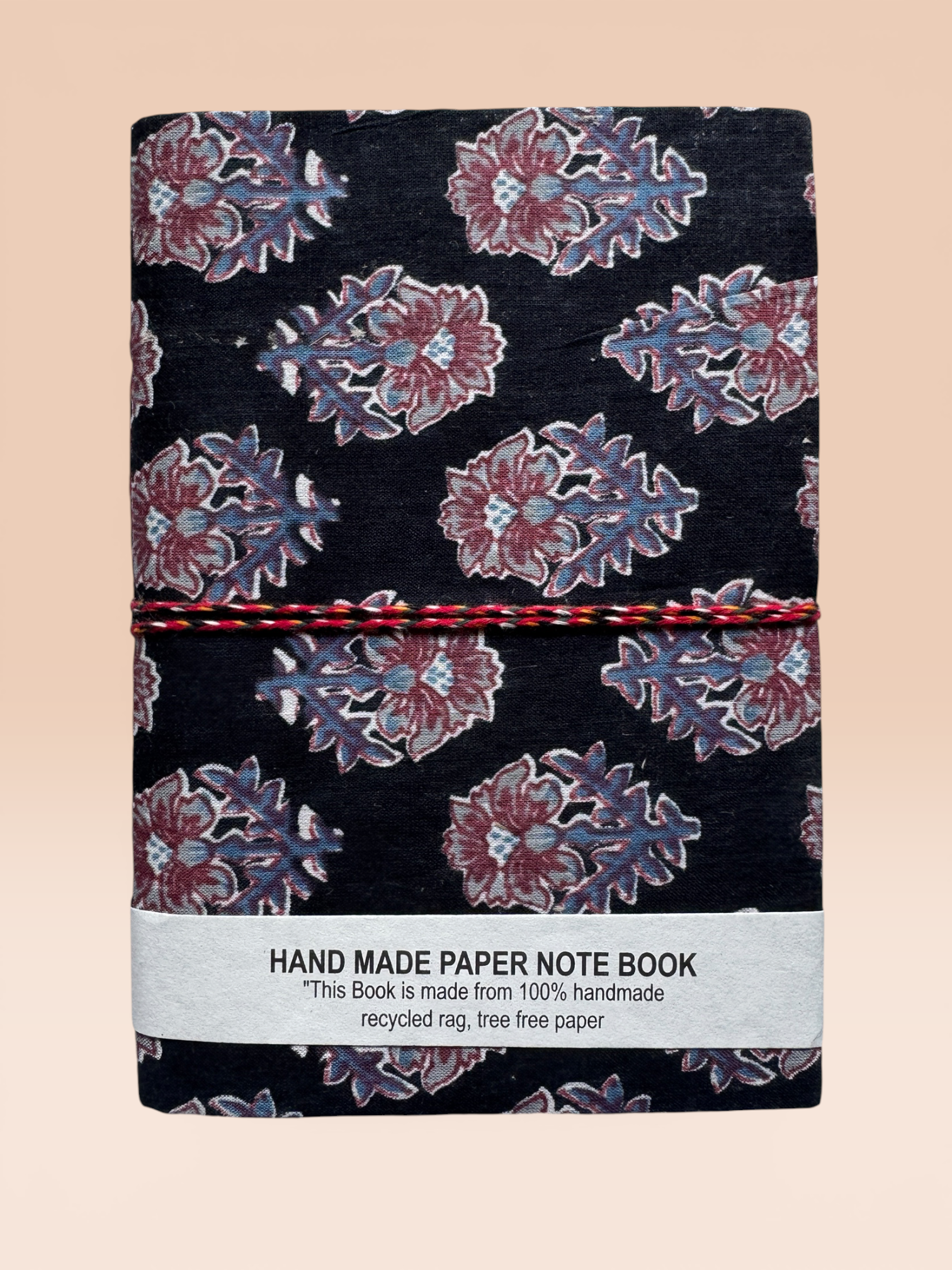 Block printed Journaling Book - Medium (BlackFlower)