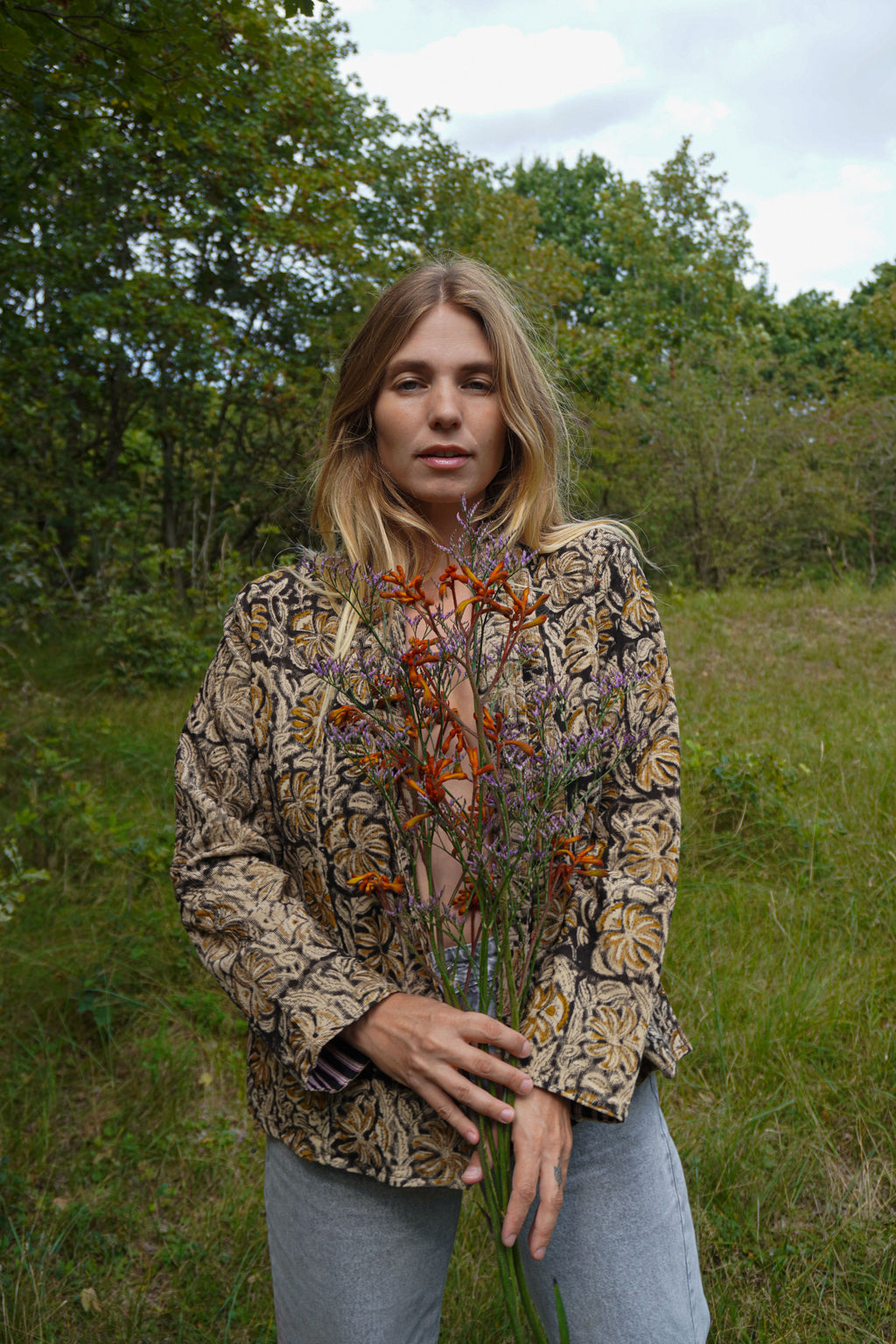 Blockprint Corduroy blazer - Floral Black