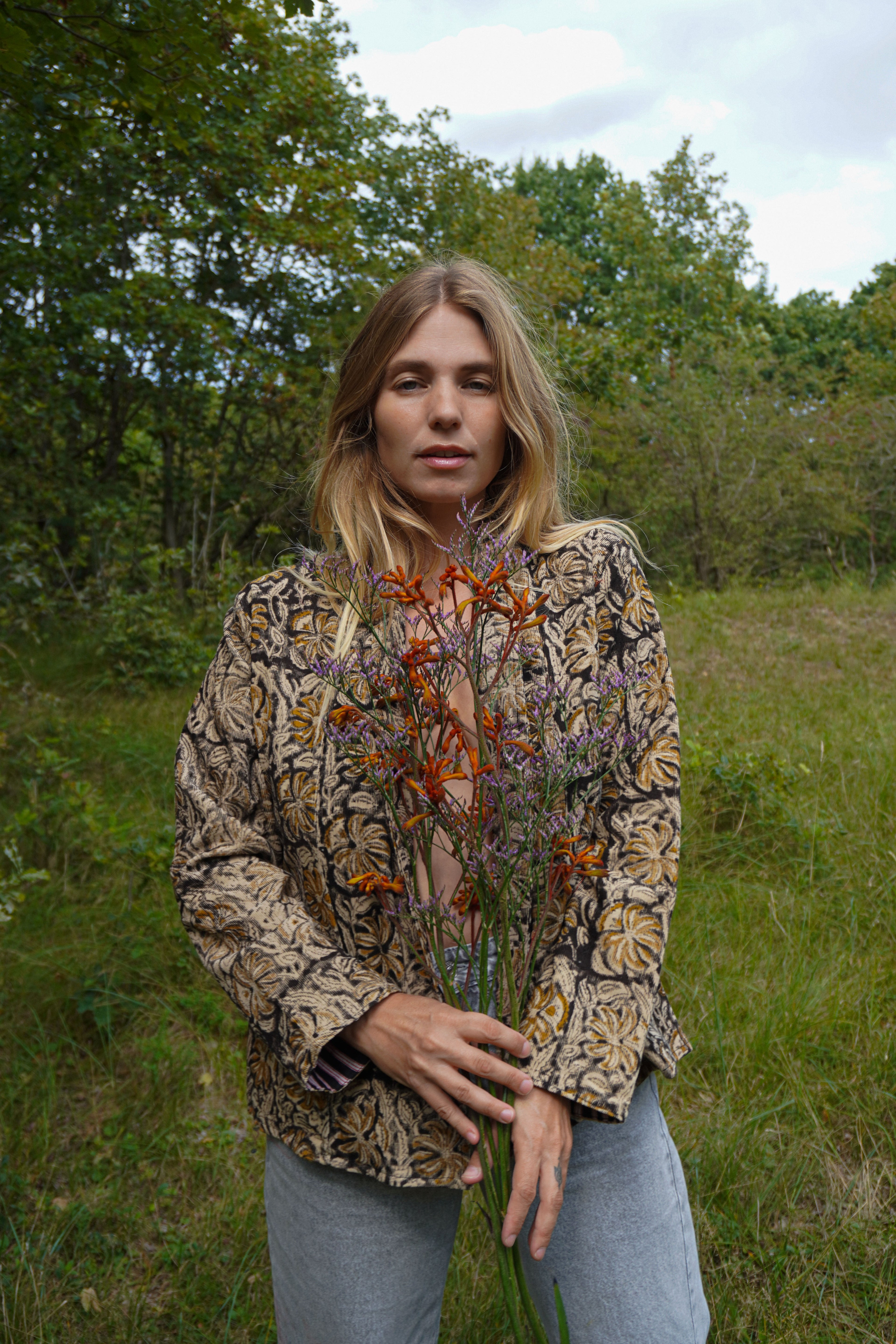 Blockprint Corduroy blazer - Floral Black
