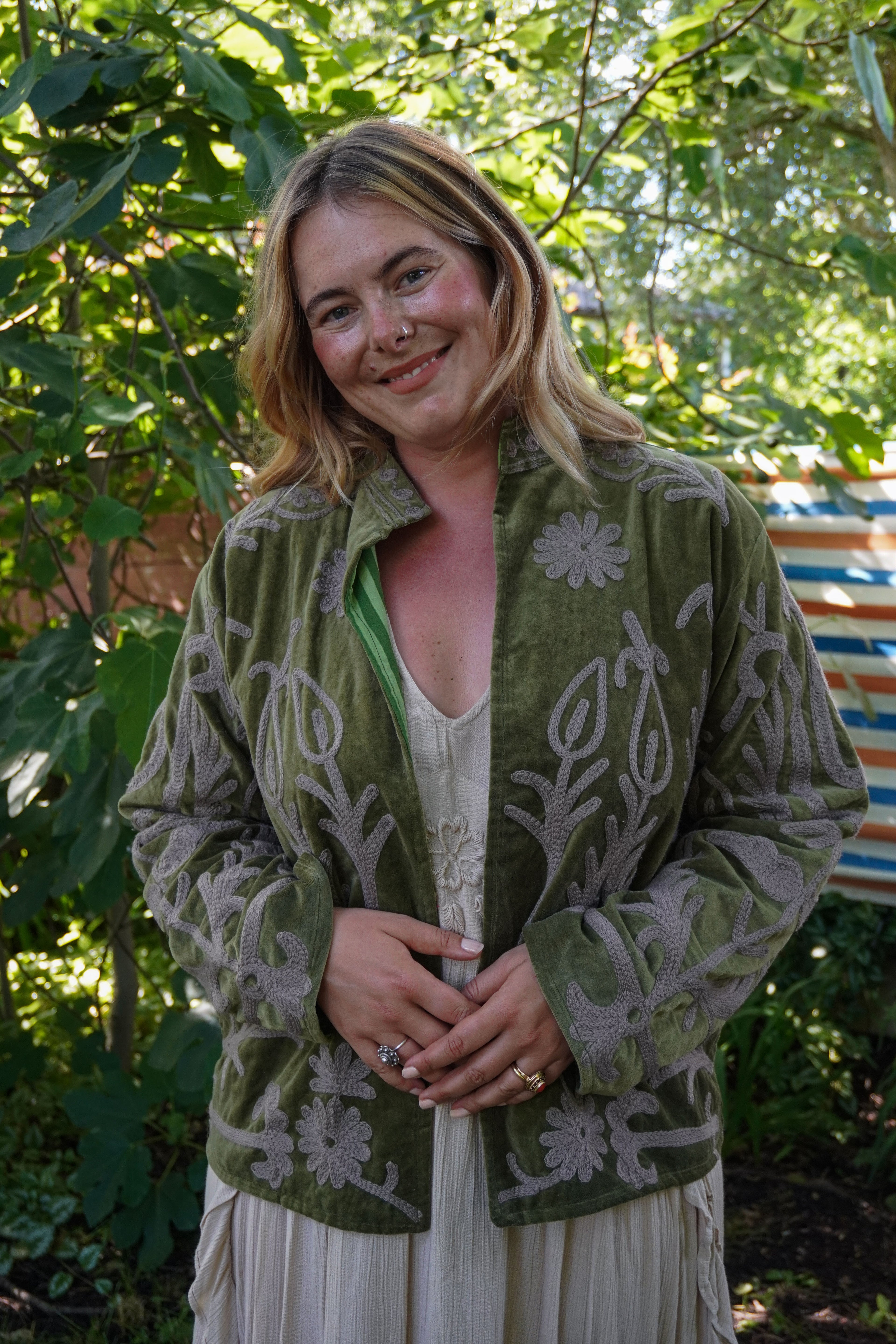 Suzani velvet short coat - Forest Green Floral