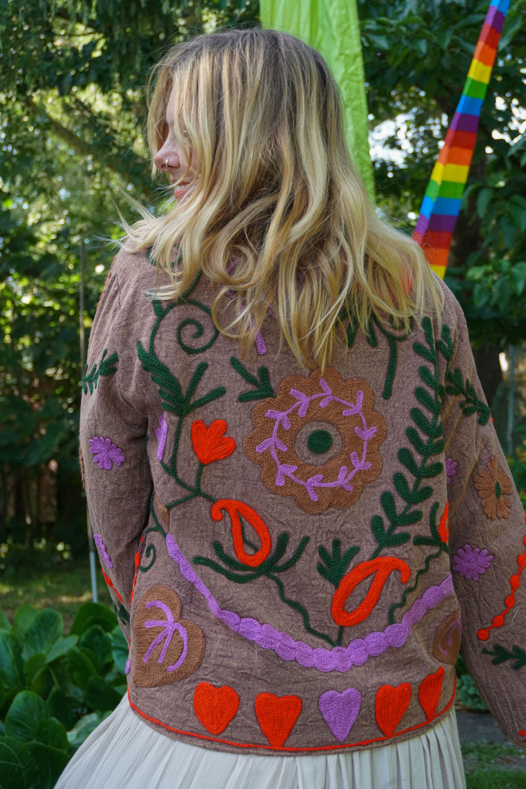 Suzani cotton short coat - Dusty Mauve Floral
