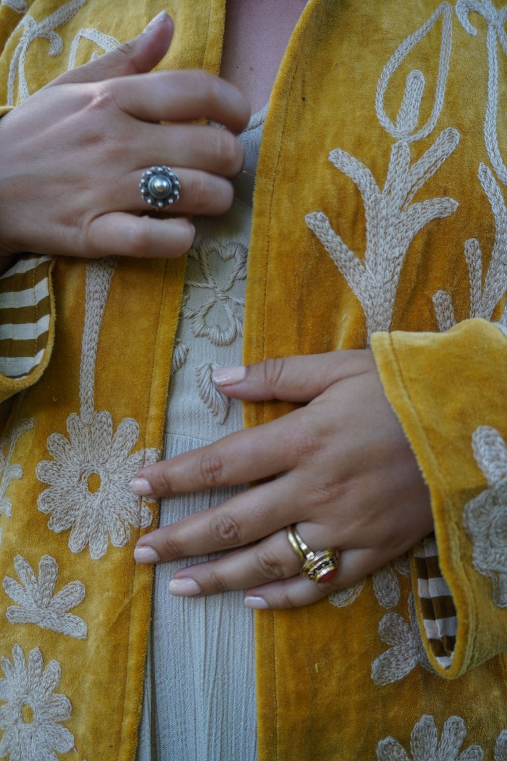 Suzani velvet short coat - Ochre Yellow Floral