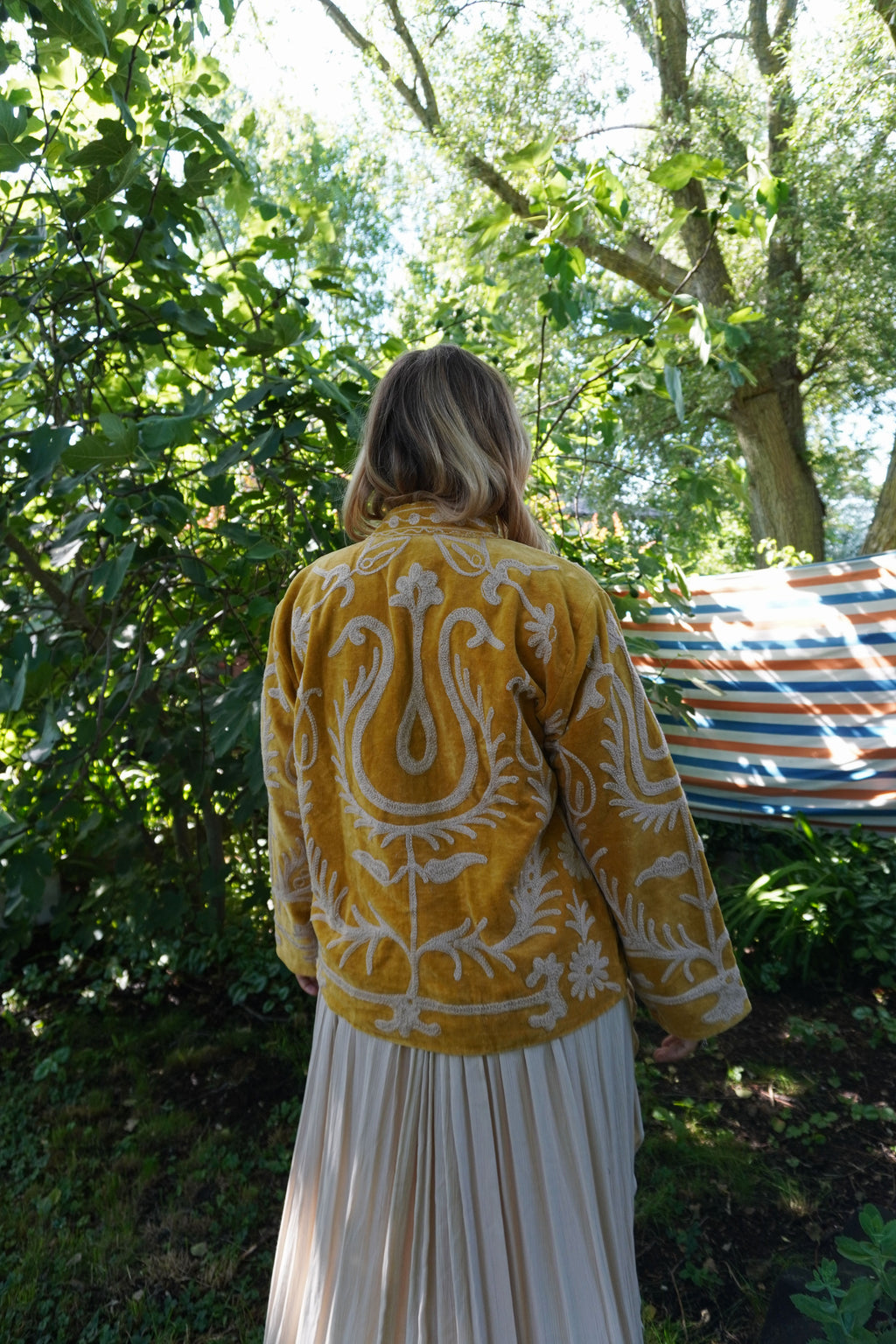 Suzani velvet short coat - Ochre Yellow Floral