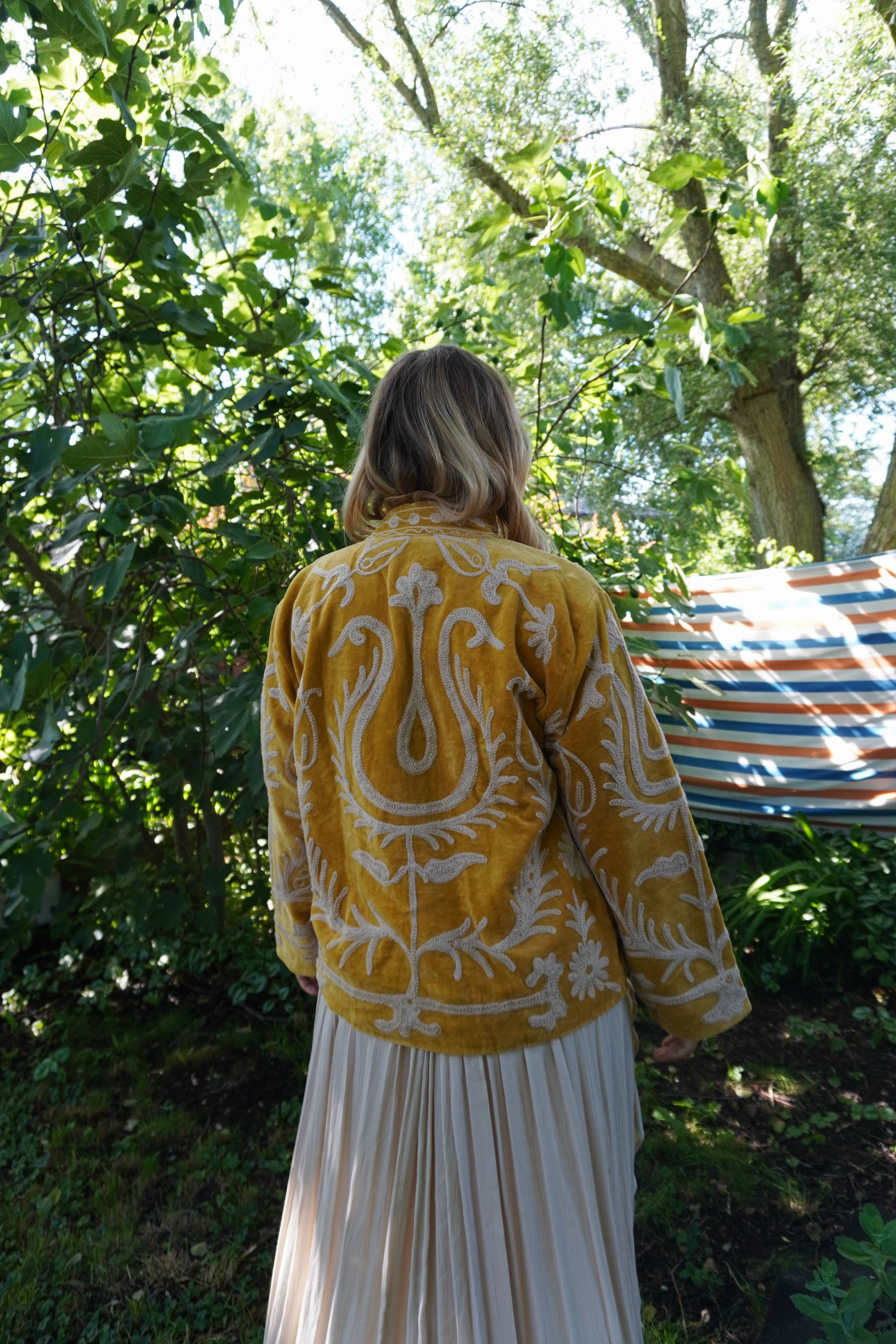 Suzani velvet short coat - Ochre Yellow Floral