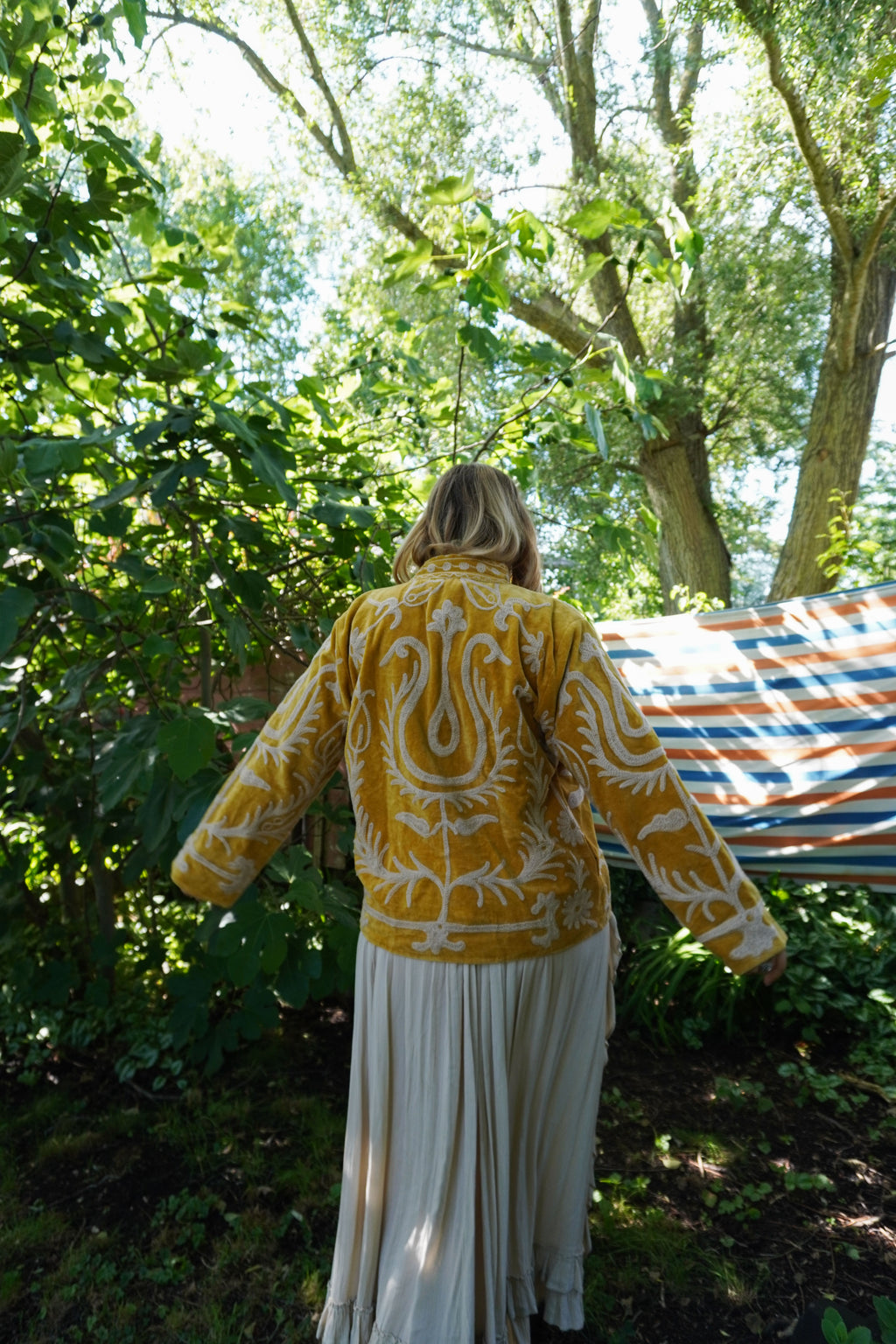 Suzani velvet short coat - Ochre Yellow Floral