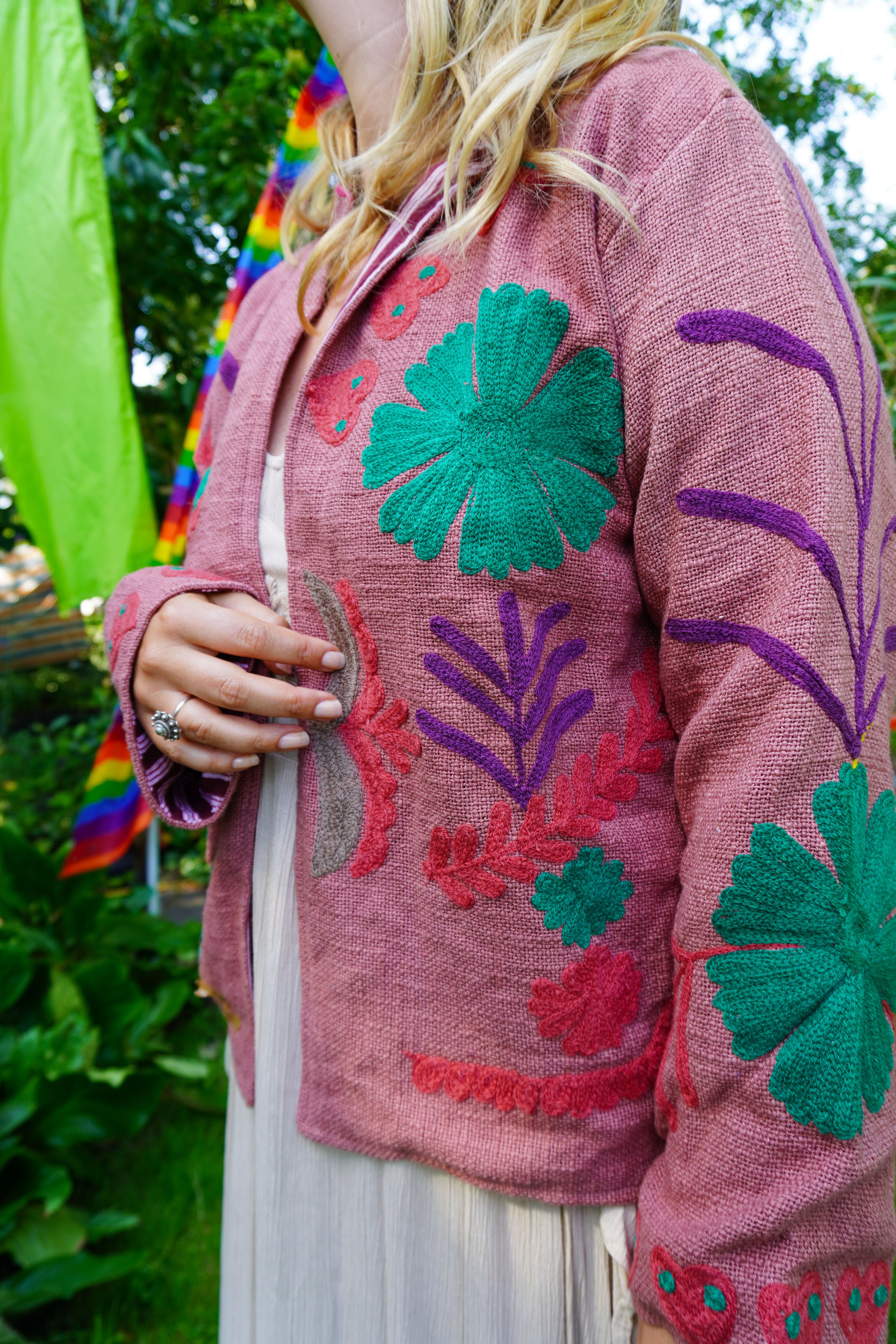 Suzani woven cotton short coat - Dusty Pink Love