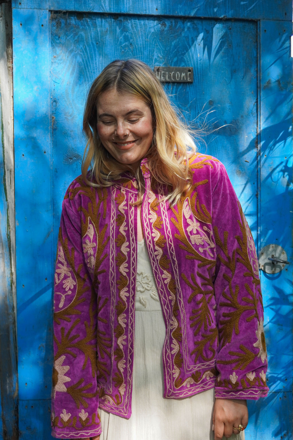Suzani velvet short coat - Floral purple