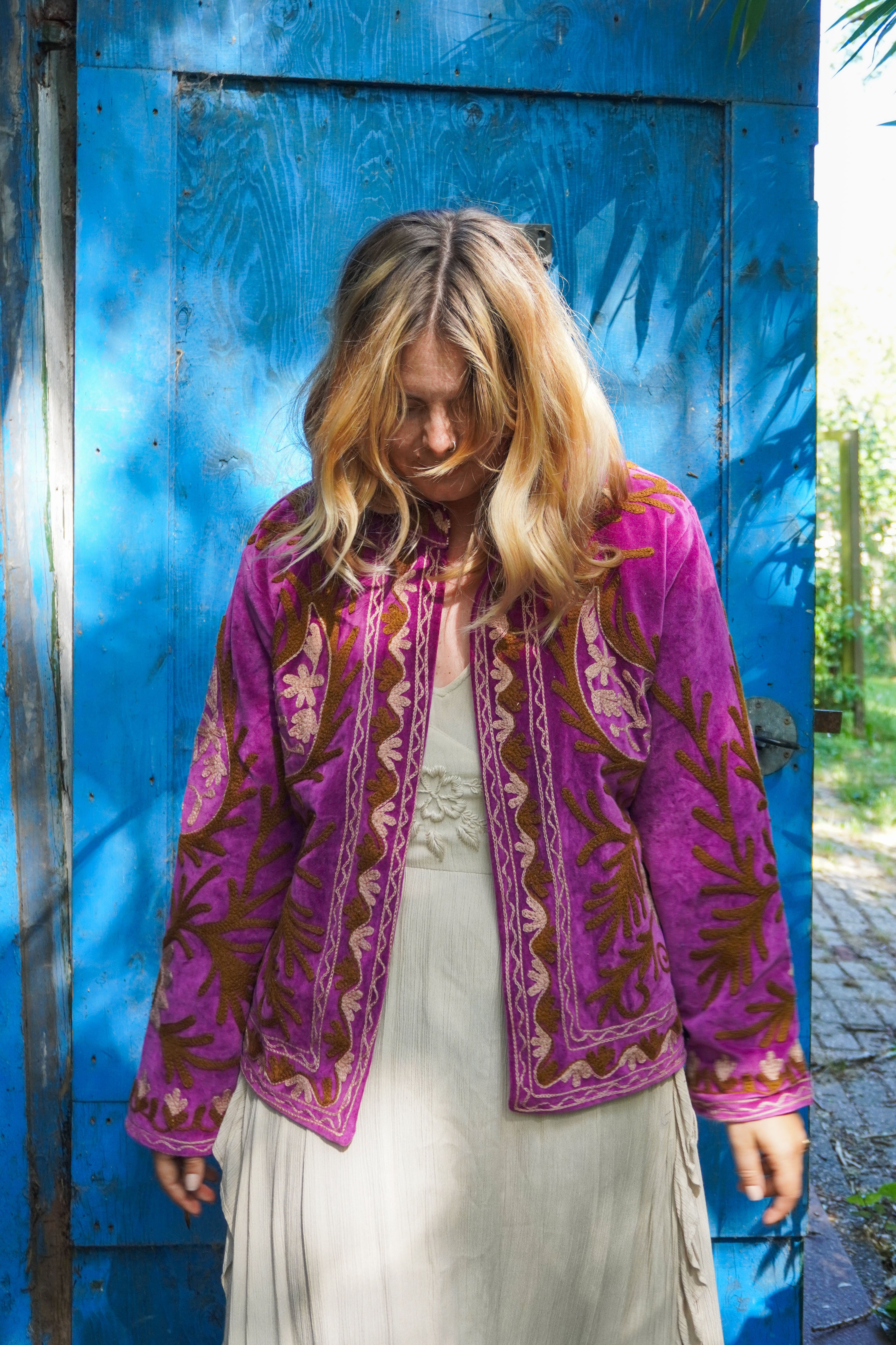 Suzani velvet short coat - Floral purple