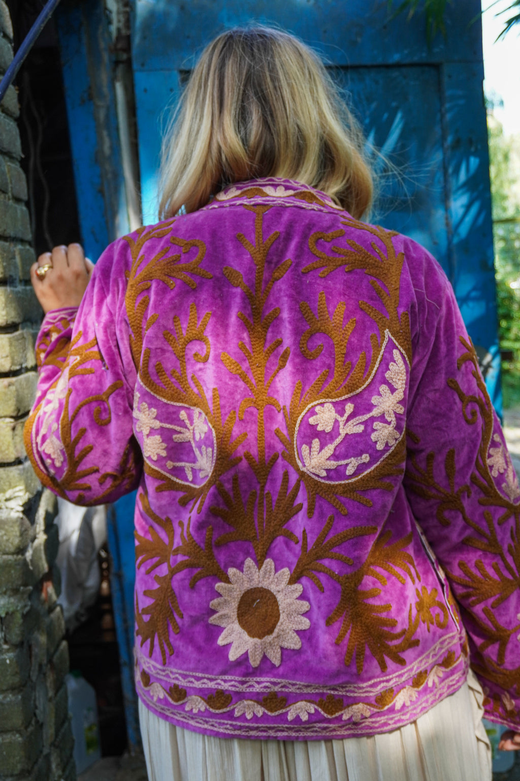 Suzani velvet short coat - Floral purple