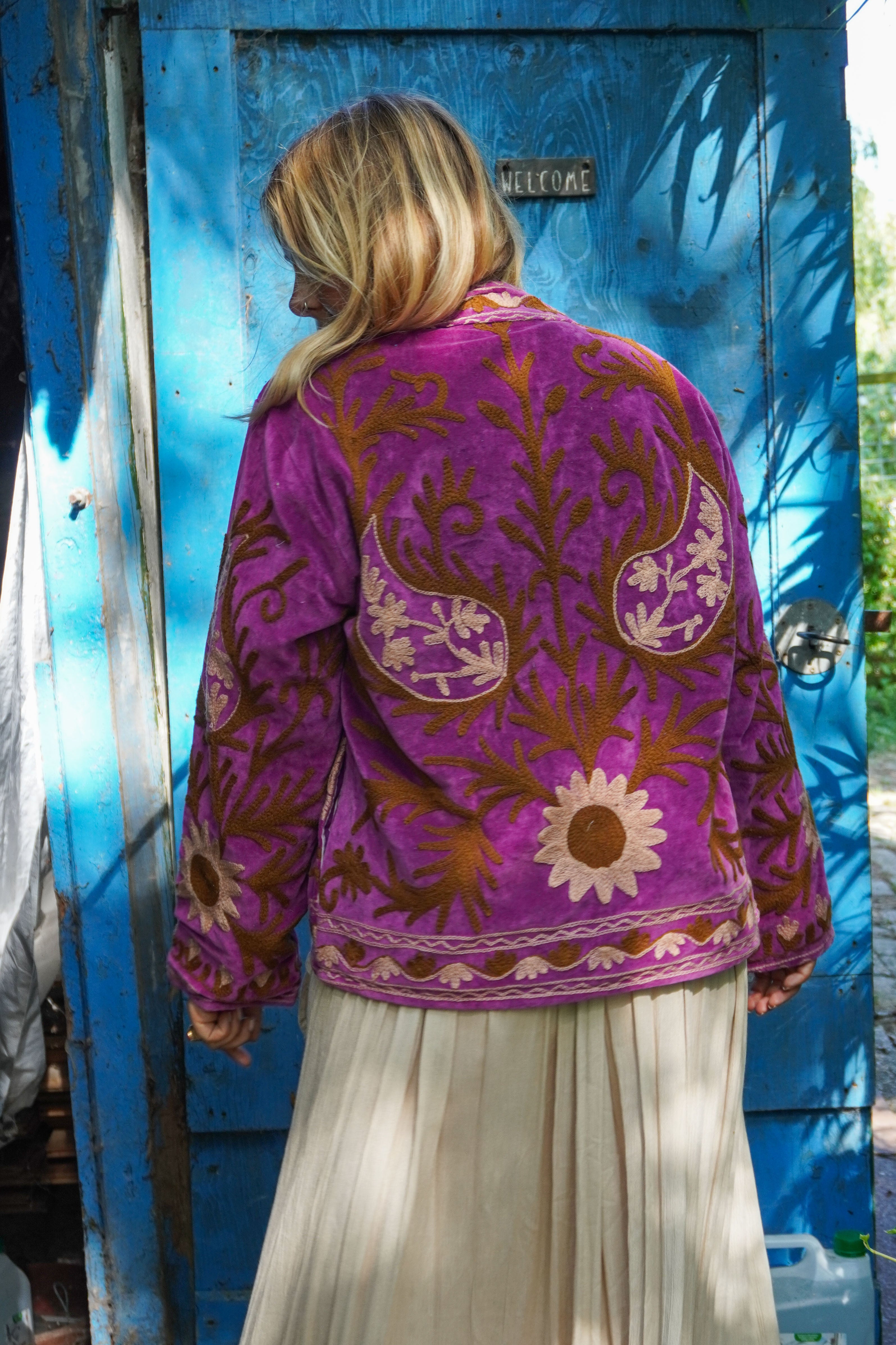 Suzani velvet short coat - Floral purple