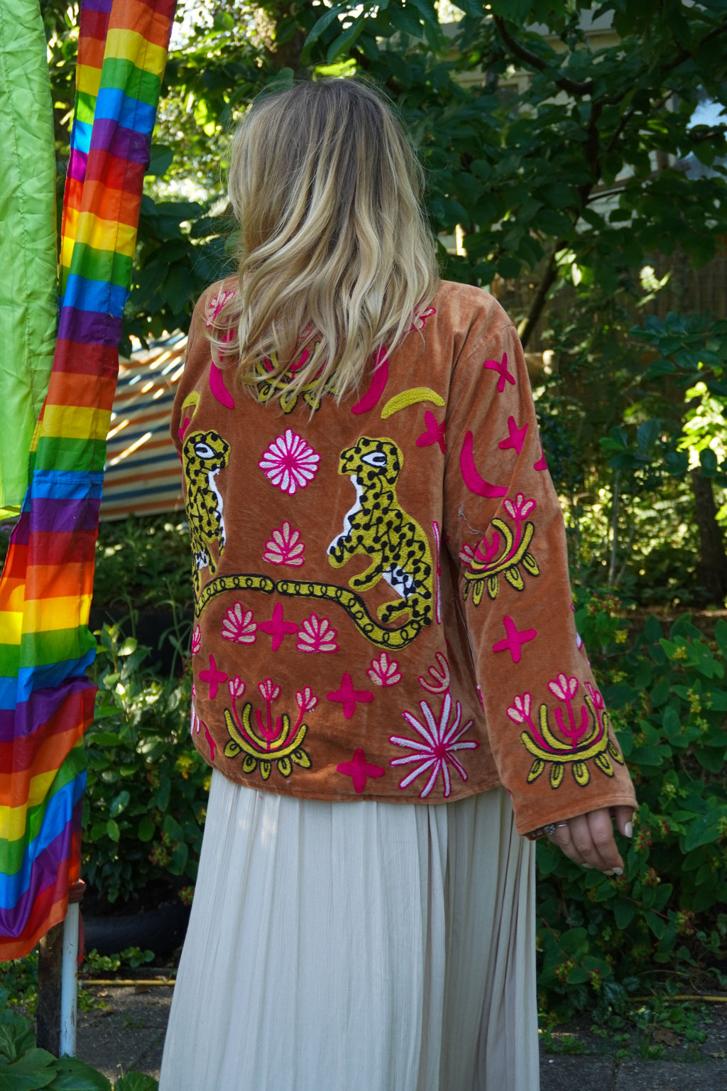 Suzani velvet short coat - Bronze Panther