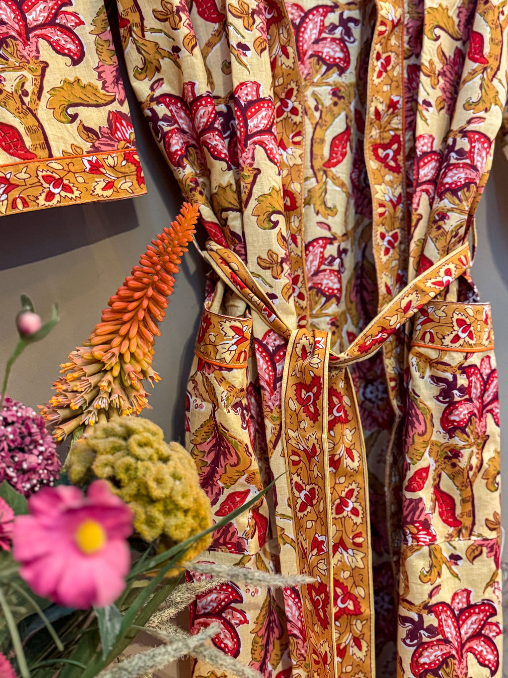 Kimono robe - Blockprint Floral yellow