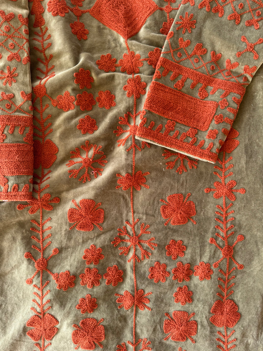 Suzani velvet long coat - Red