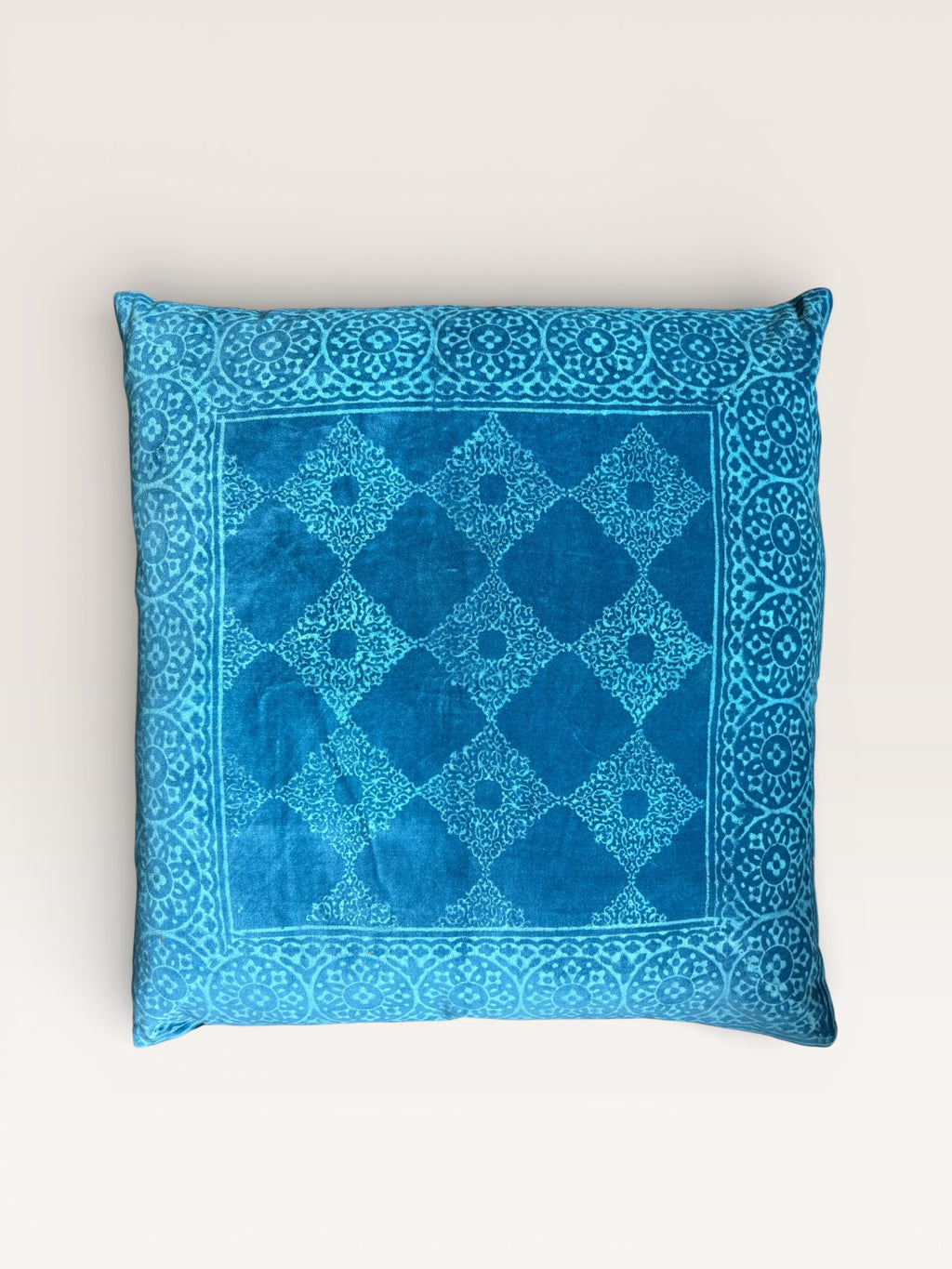 Big cushion - Velvet blockprint Blue
