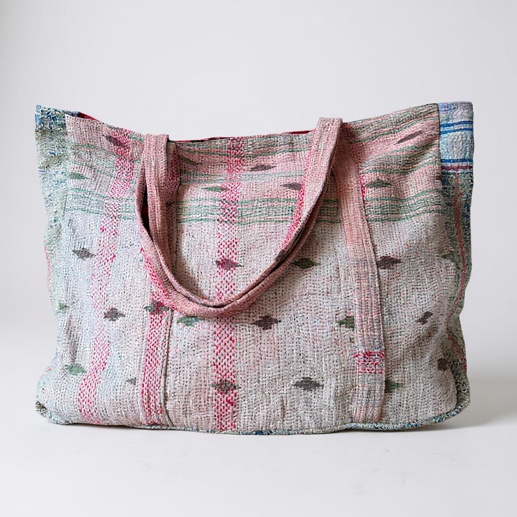 Kantha tote bag XL - pastel pink