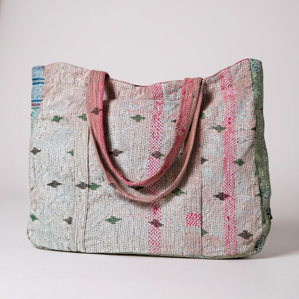 Kantha tote bag XL - pastel pink