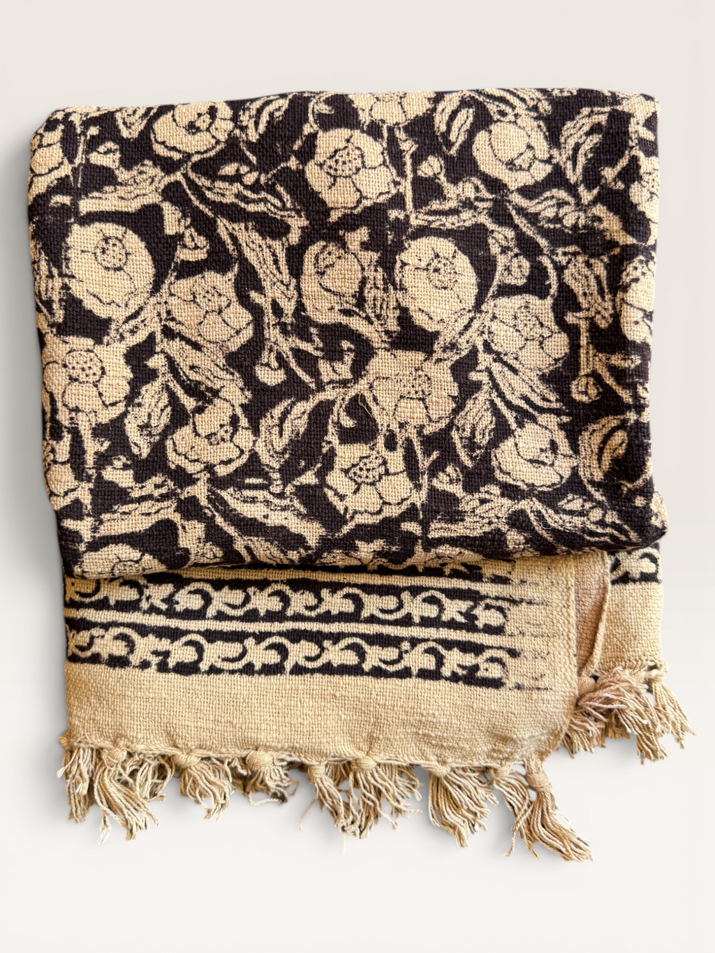 Blockprinted Handwoven throw-  Black
