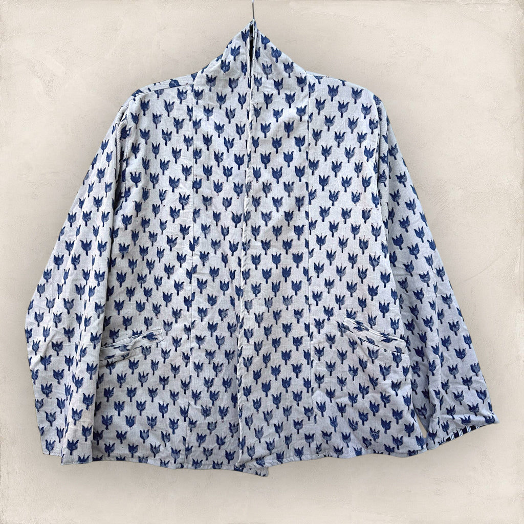 Blockprint Corduroy blazer - Grey Blue
