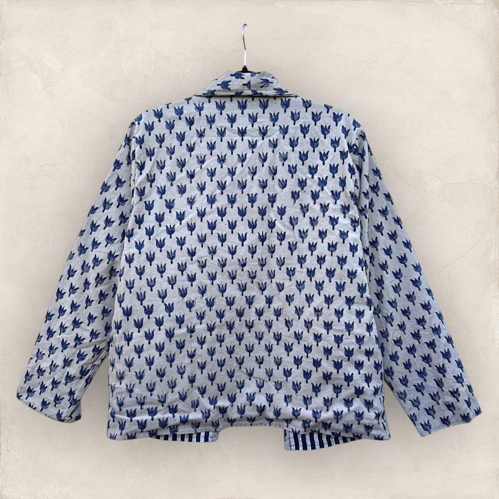 Blockprint Corduroy blazer - Grey Blue