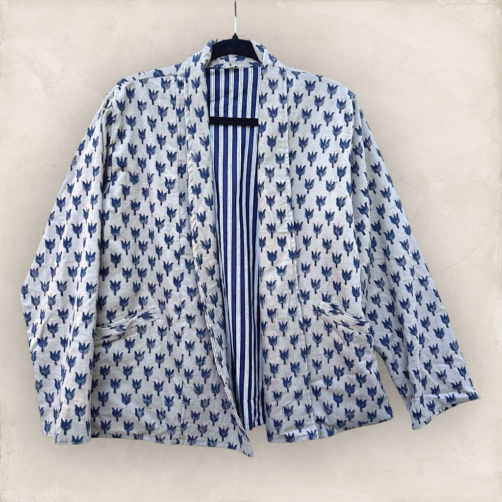 Blockprint Corduroy blazer - Grey Blue