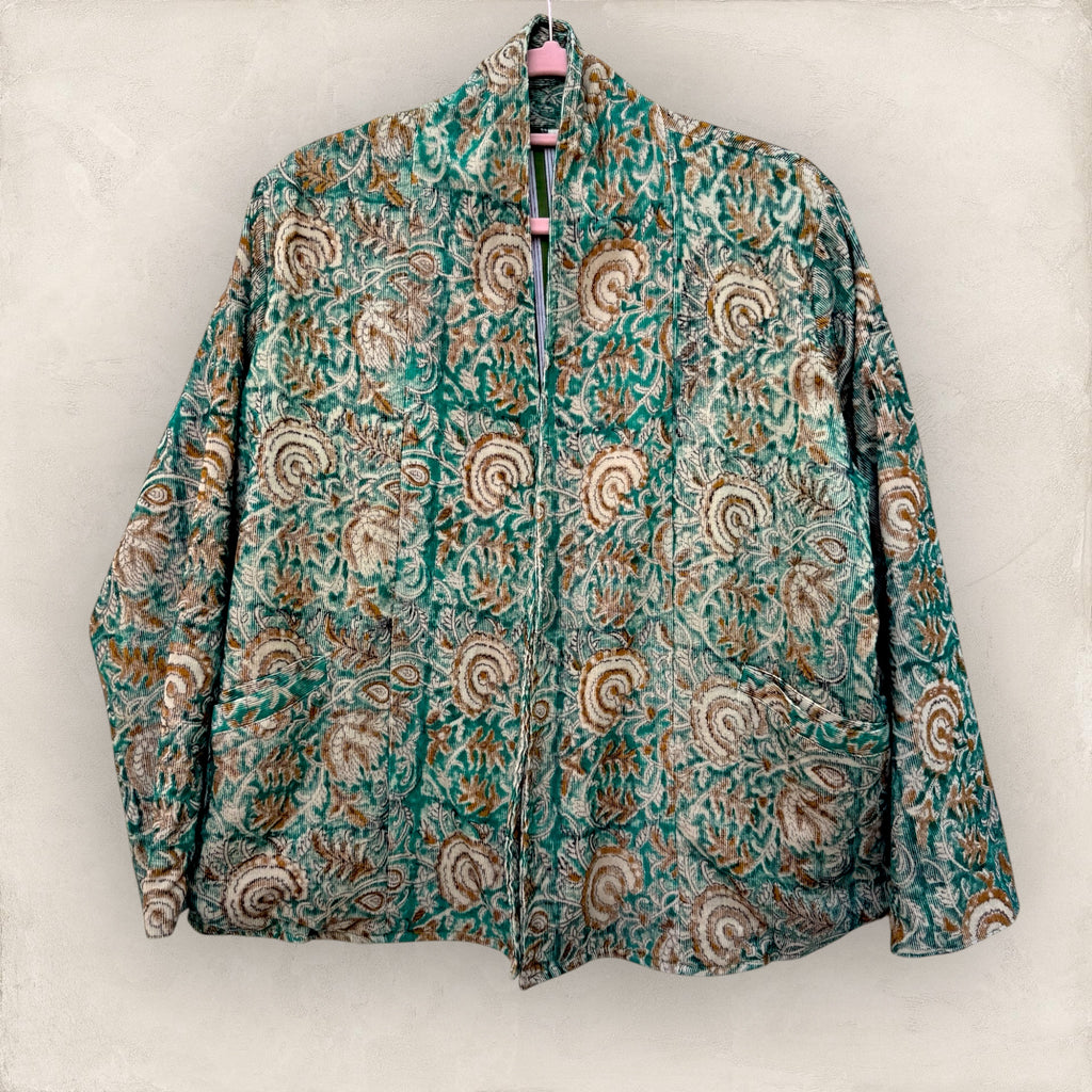 Blockprint Corduroy blazer - Floral green