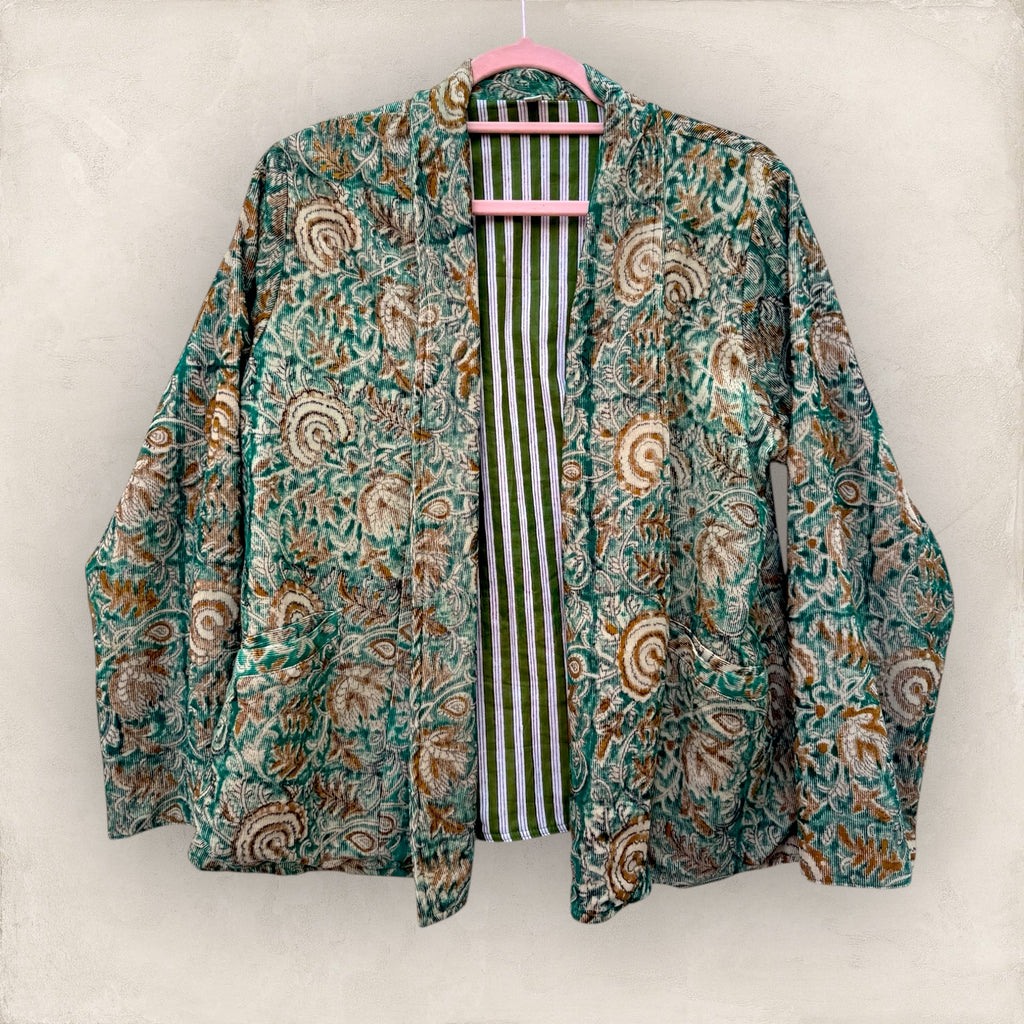 Blockprint Corduroy blazer - Floral green