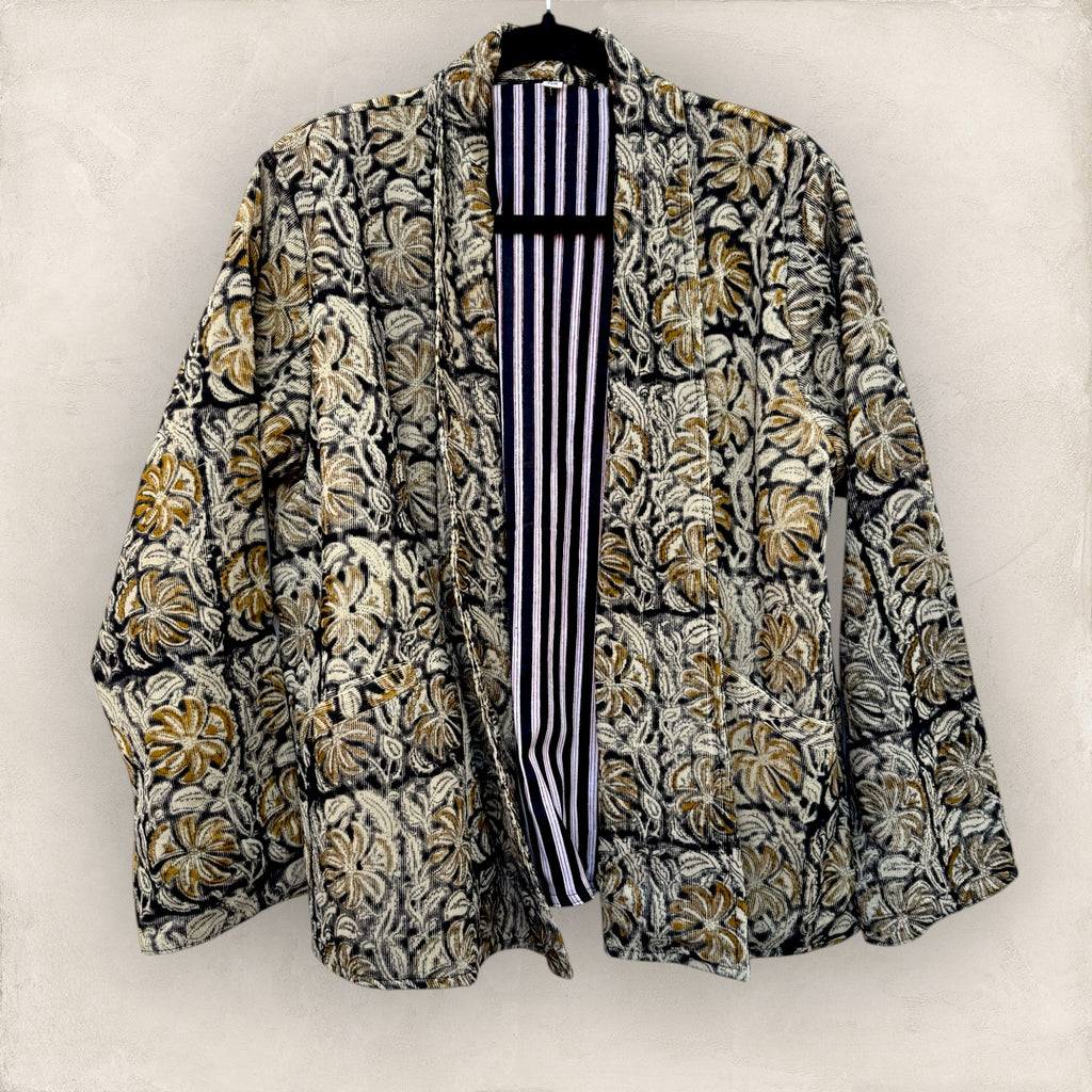 Blockprint Corduroy blazer - Floral Black