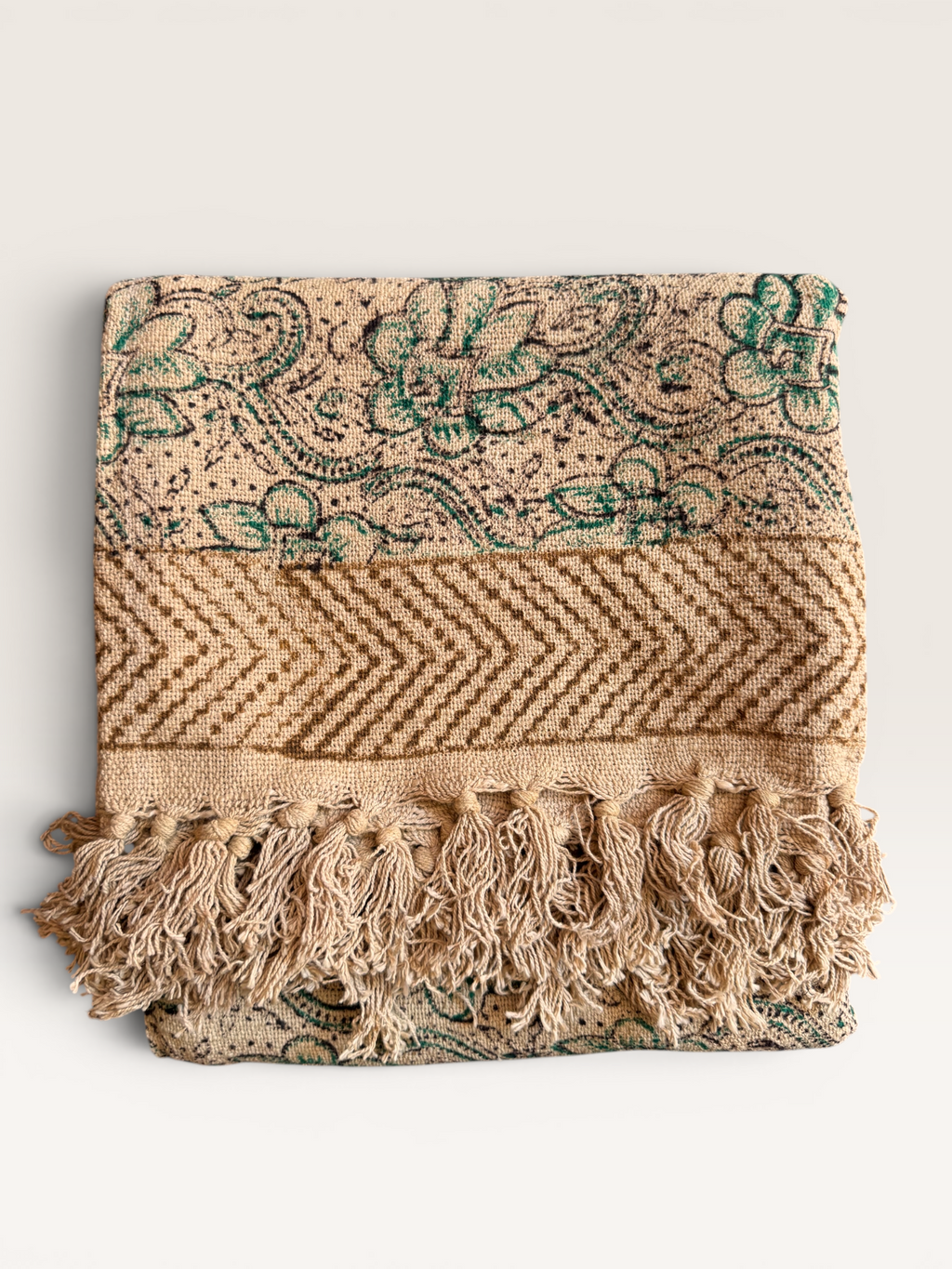 Blockprinted Handwoven throw- Green