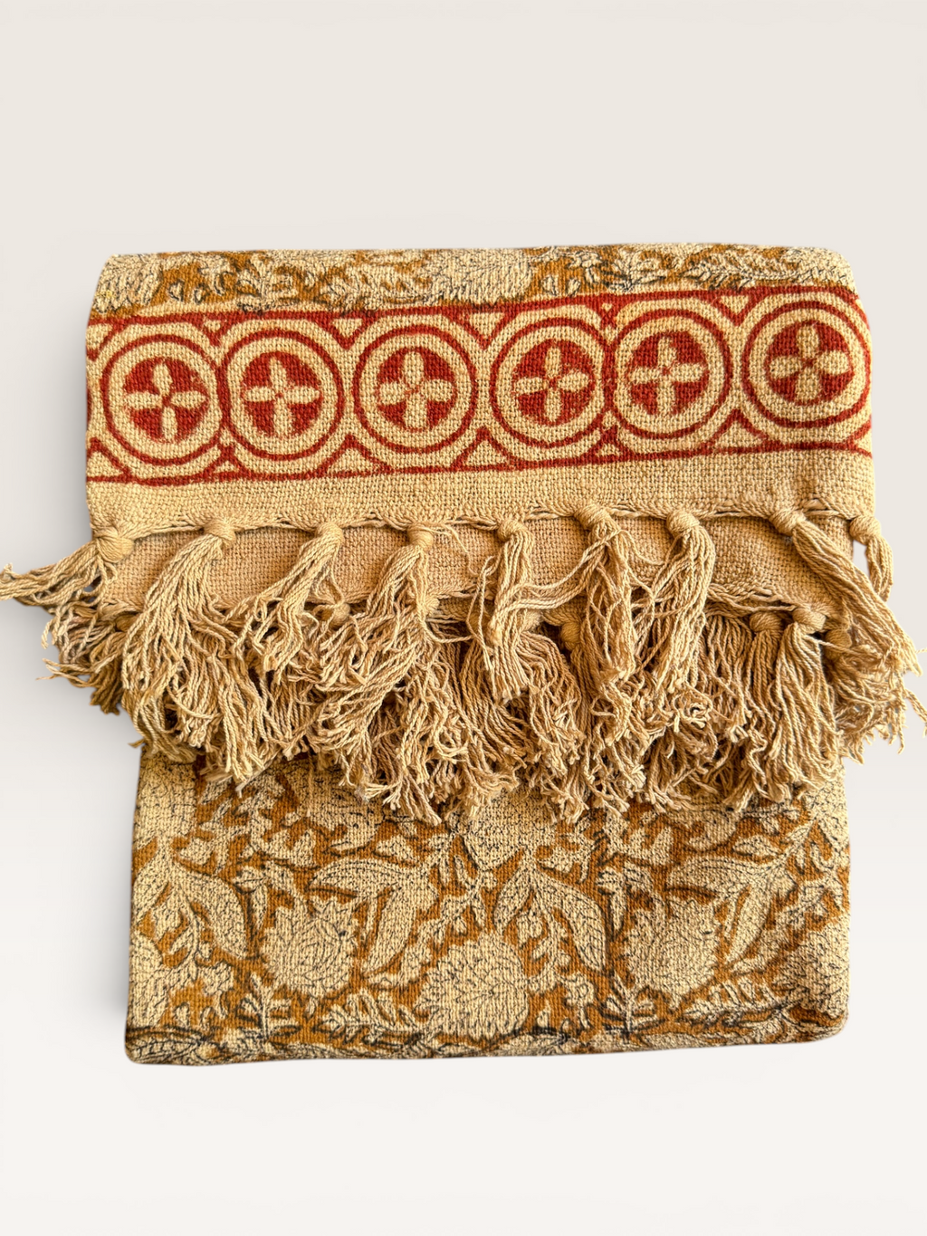 Blockprinted Handwoven throw- Mustard