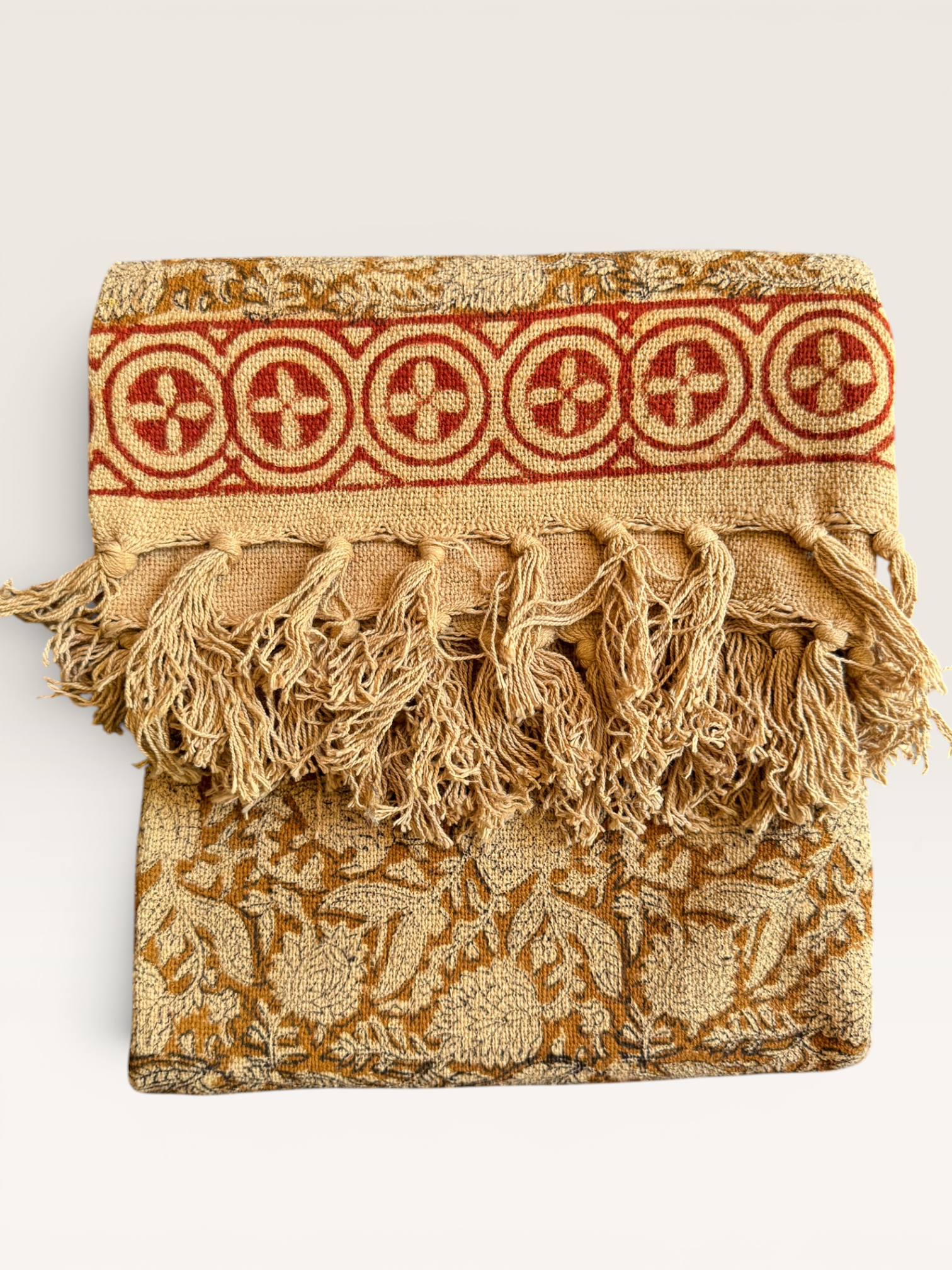 Blockprinted Handwoven throw- Mustard
