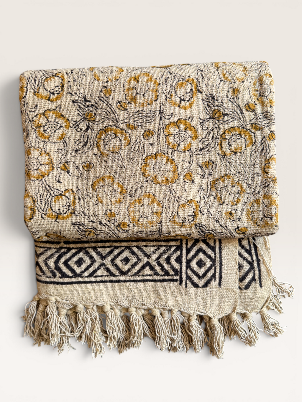Blockprinted Handwoven throw- Ochre