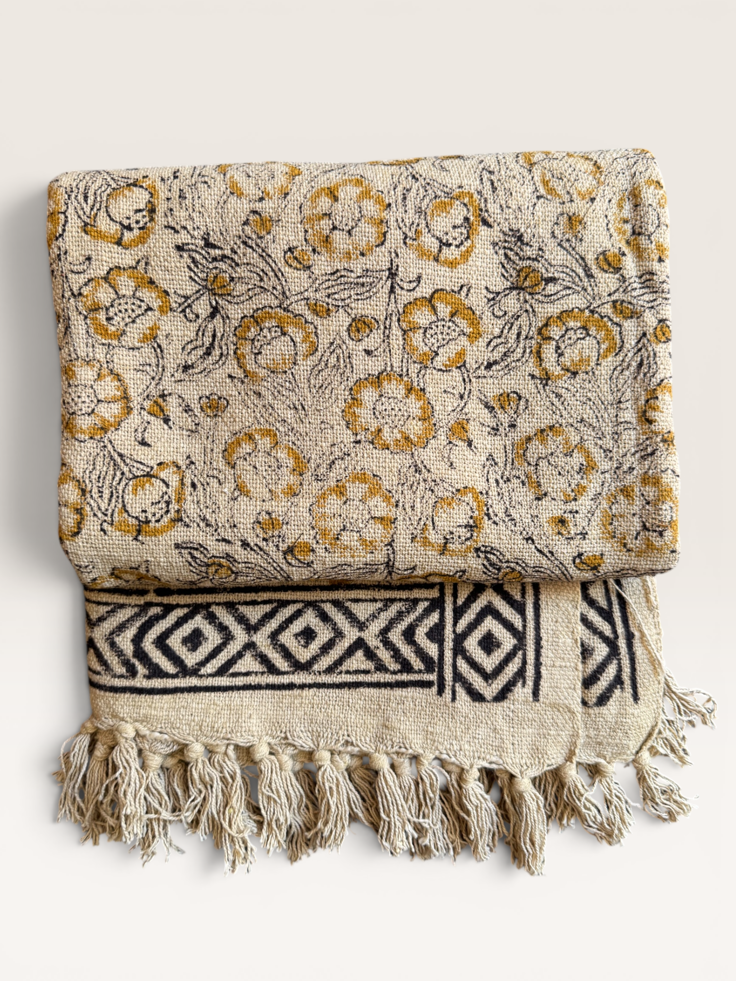 Blockprinted Handwoven throw- Ochre