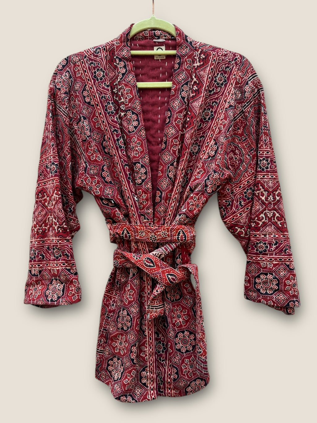 Ajrakh blockprint kantha jacket / Burgundy